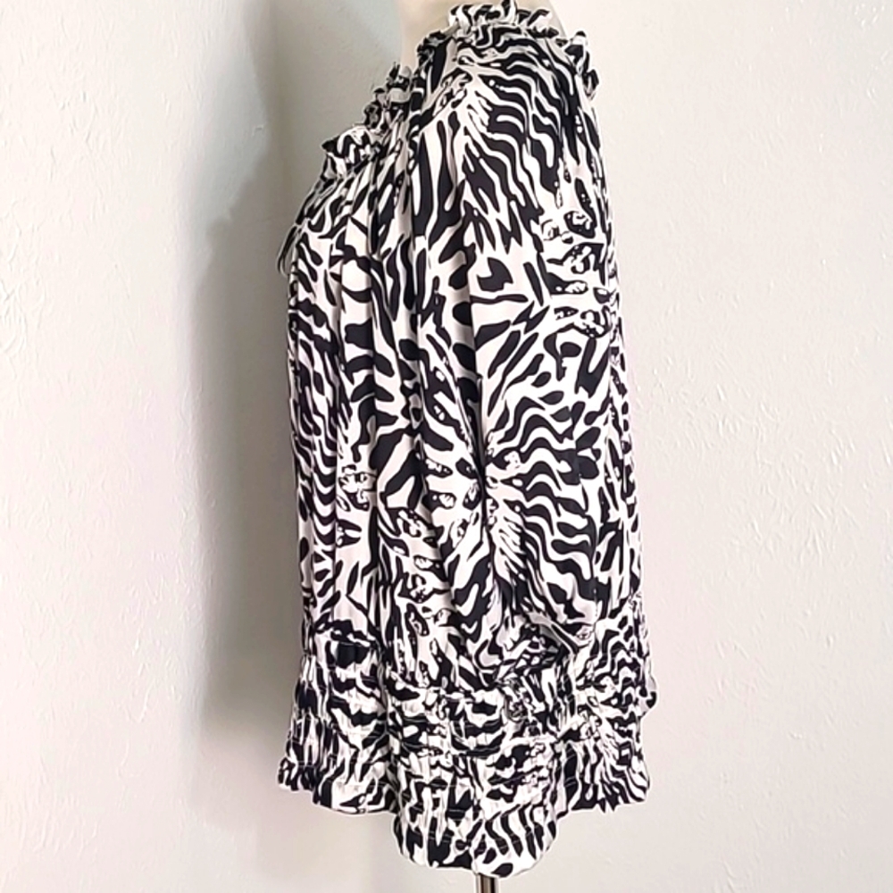 Essentials by Milano Black & White Print Top, Puffy Sleeves, Size XL - Picture 6 of 9